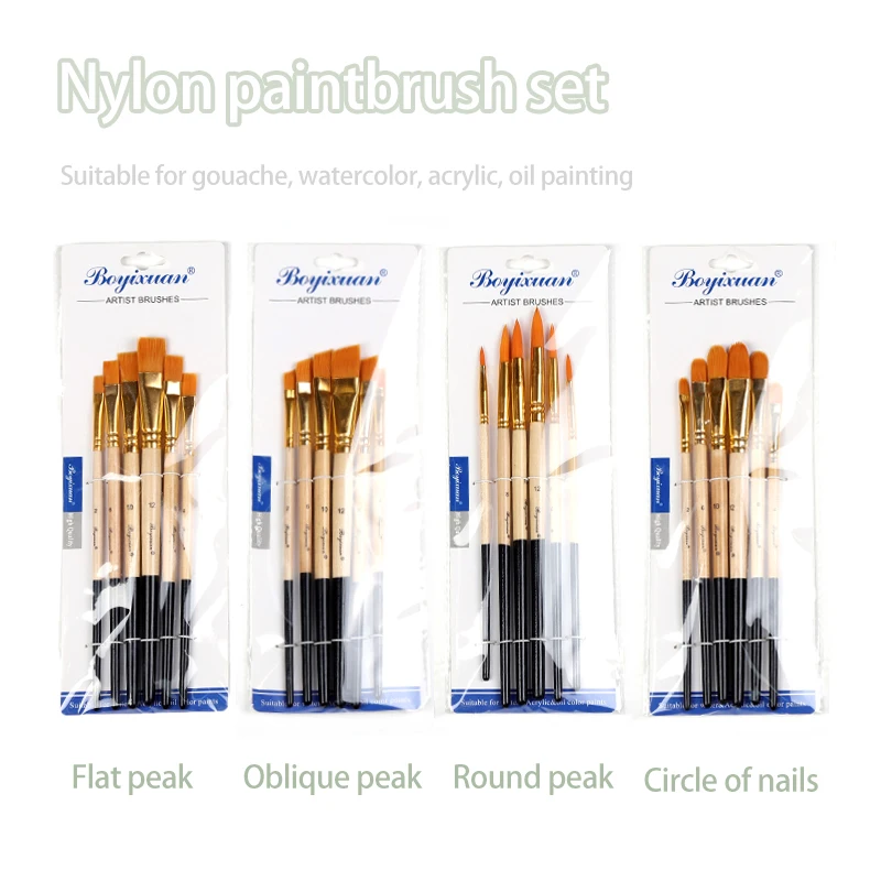 Professional 6Pcs/set Nylon Hair Artist Painting Brushes Watercolor Wood Handle Oil Paint Brushes for Art Painting