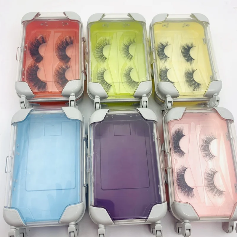 25mm Mink Eyelashes Box Private Label With Logo Eyelash Box Wholesale Customization Lashes Mini Suitcase Luggage