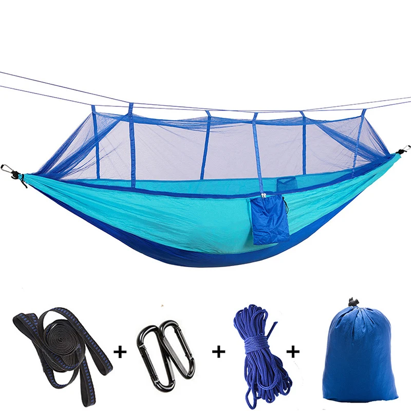 
2021 high quality 210T parachute nylon heavy weight ultralight durable portable outdoor camping hammock with mosquito net 