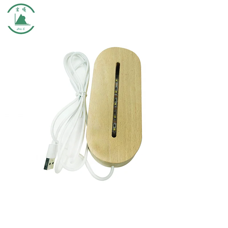 Factory Direct LED 3D wood light base  Crystal Glass Light Base Stand with USB Cable Led Wood night Light Display Base
