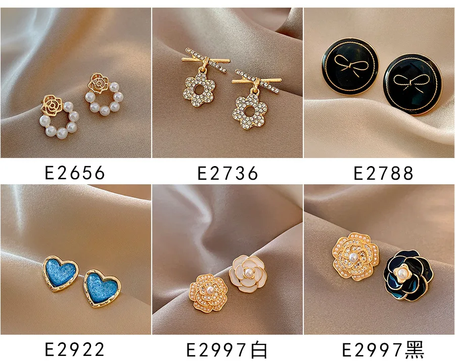 39 Designs Korean S925 Silver Ear Post Nickel Free Hypoallergenic Flower Stud Earrings 18k Gold Plated Fashion Ladies Earrings