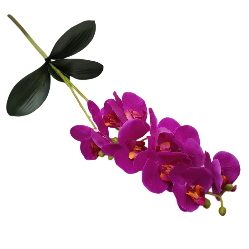 Decorative Floral 3D Printing 9 Heads Artificial Flower Phalaenopsis Orchids Stem With Leaves