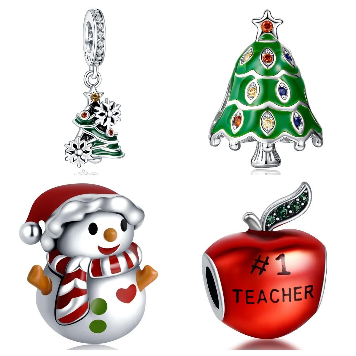Christmas Jewlery 925 Silver Christmas Beads Enamel Tree Heart Charms for Jewelry Making Women Christmas Bracelet & Bangle DIY