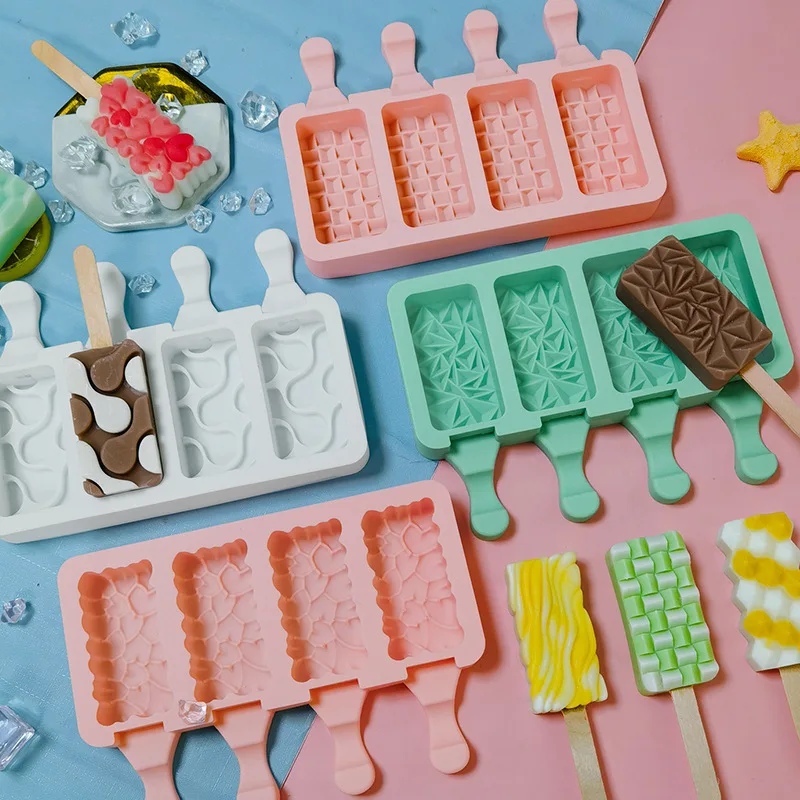 New DIY 4 Cavities Cube Ice Tray Geometry Chocolate Cake Mould 3D Silicone Ice Cream Popsicle Mold