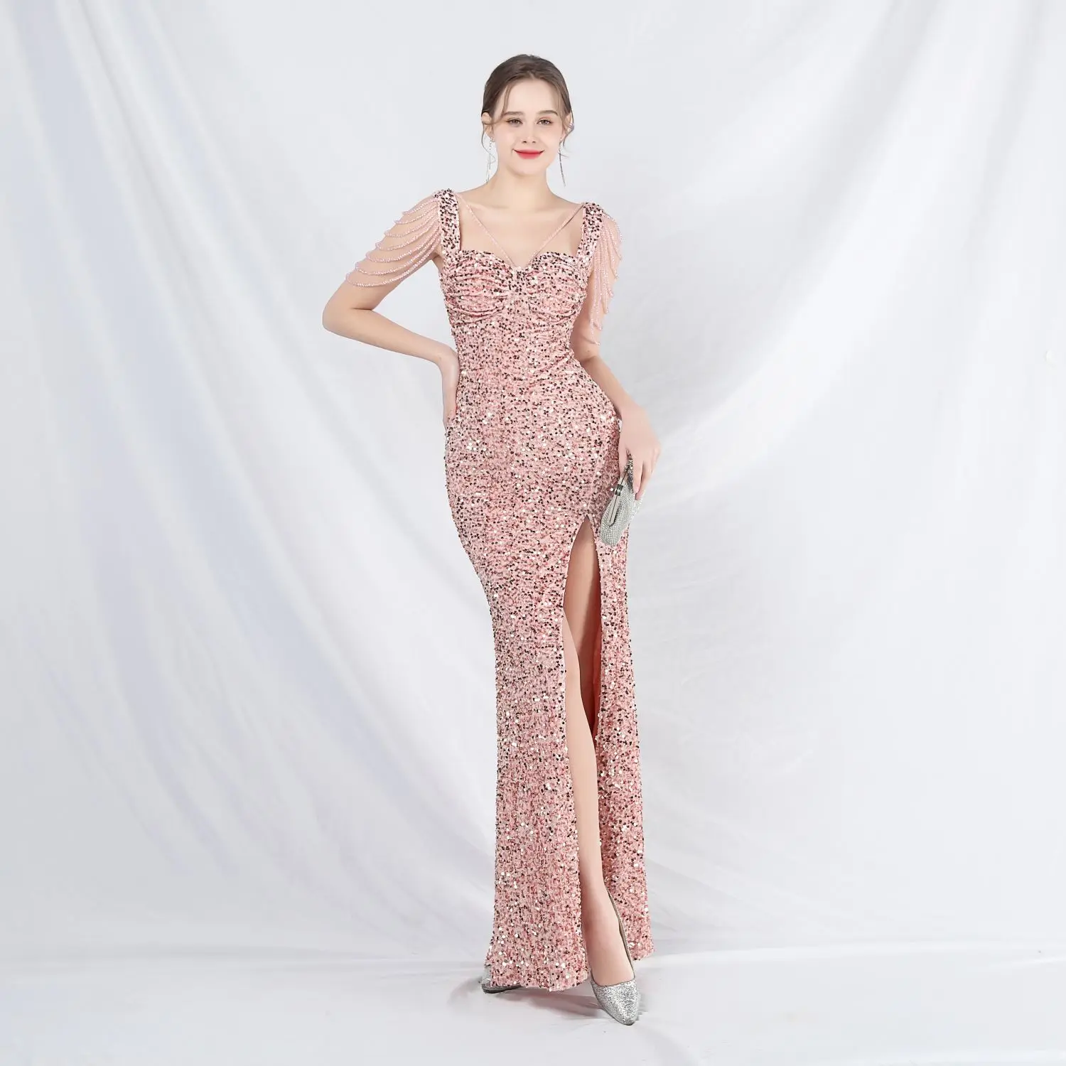 31828# New 2024 celebrities formal occasion velvet beads handmade beaded long evening dress