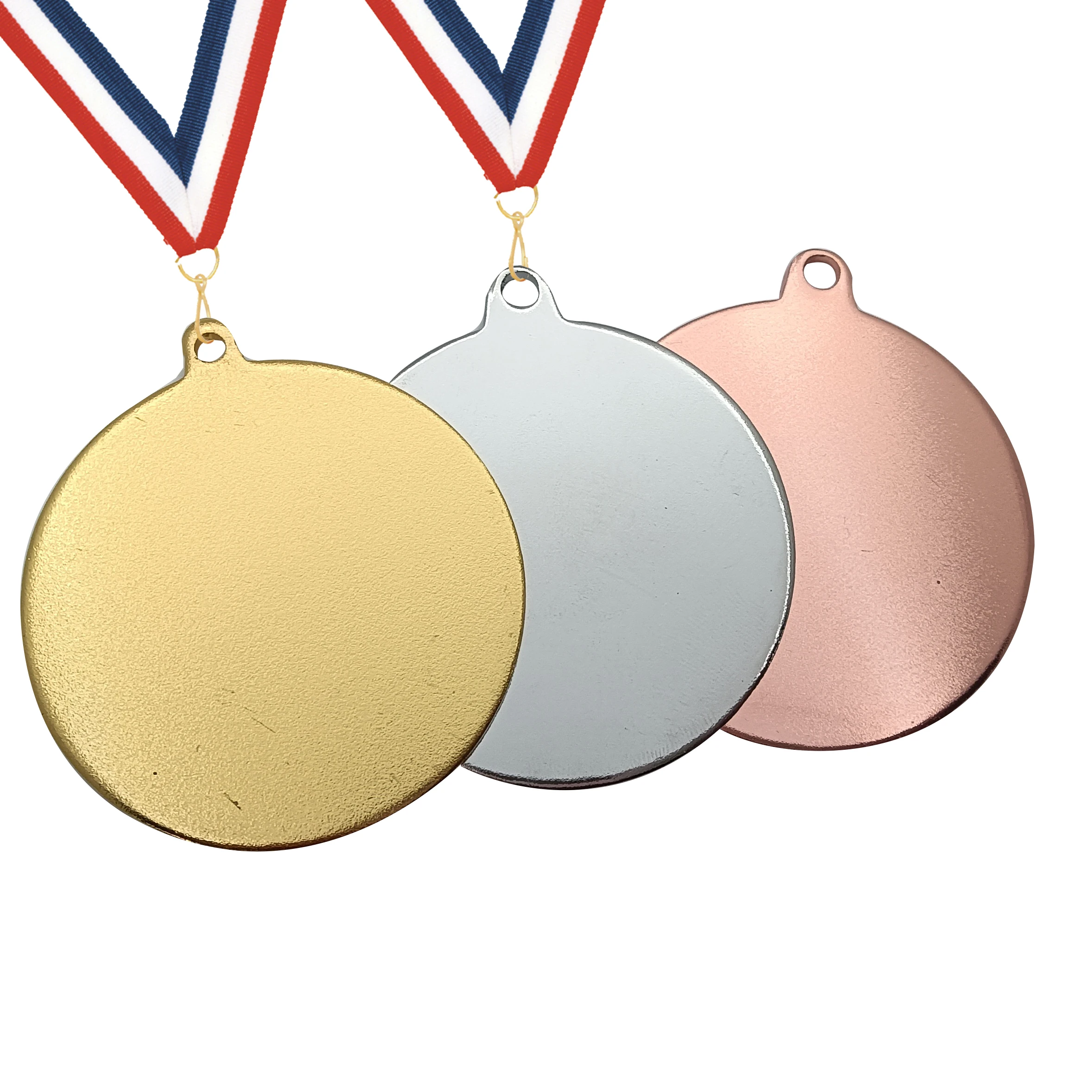 Cheap Iron gold silver bronze shining medals with lanyards