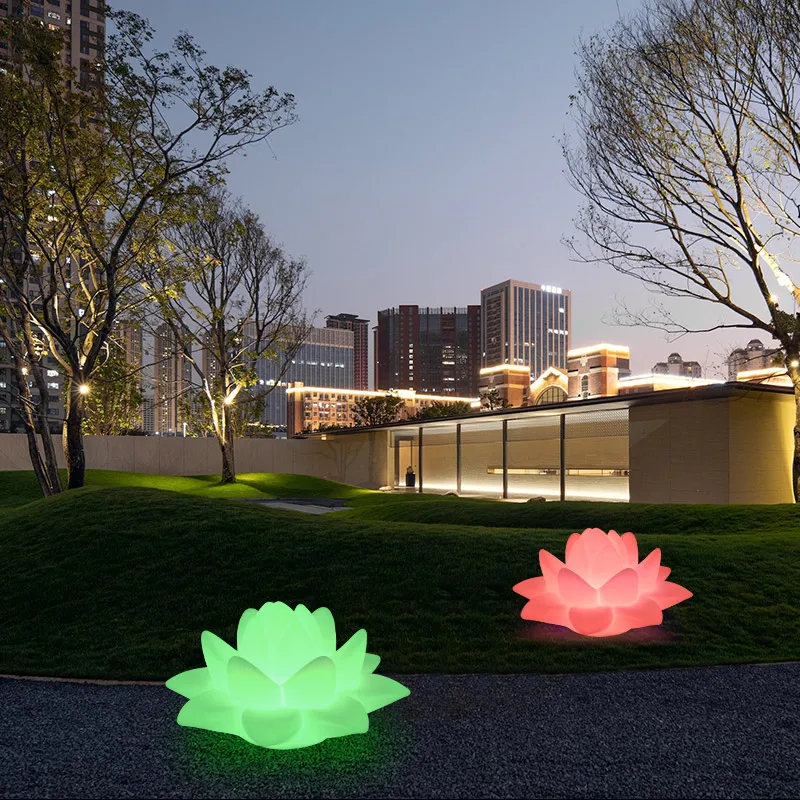 Custom Artificial Lotus Flower PE Plastic Cordless Remote Control LED Table Lamp