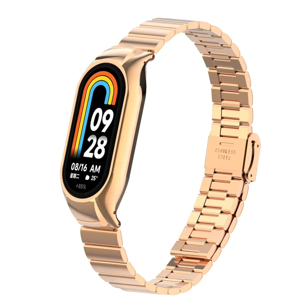 ODM HOLDMI metal band strap 80106 series rose gold bamboo buckle solid ss miband 8 united one piece watch bracelet for mi band 8