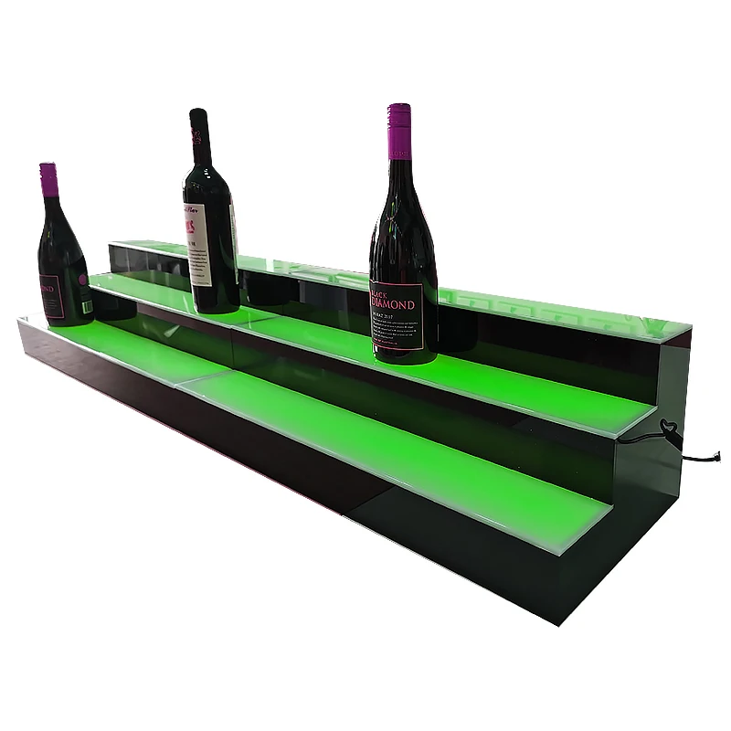 Custom LED Lighted Liquor Bottle Display Shelf With Remote Control LED Bottle Display 2 Step 4 Wine Acrylic Wine Display Rack