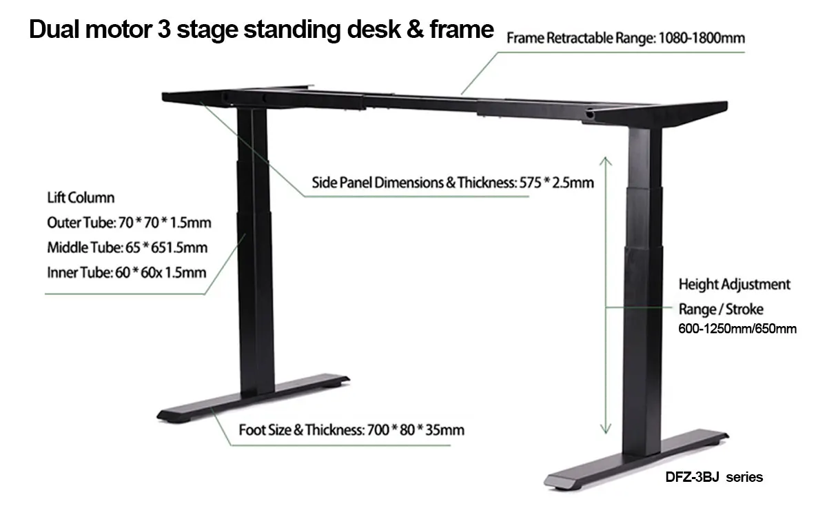 Workstation Electric Stand Up Desk Frame Dual Motor Ergonomic Standing Height Adjustable Base with Memory Controller