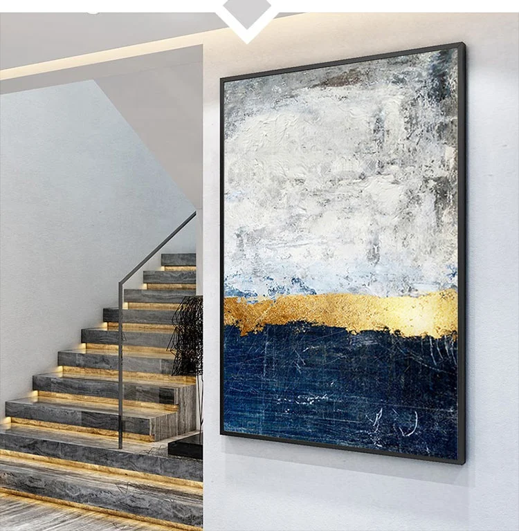 
Abstract gold blue art canvas painting acrylic paintings on canvas white large painting wall pictures wall art home decor 