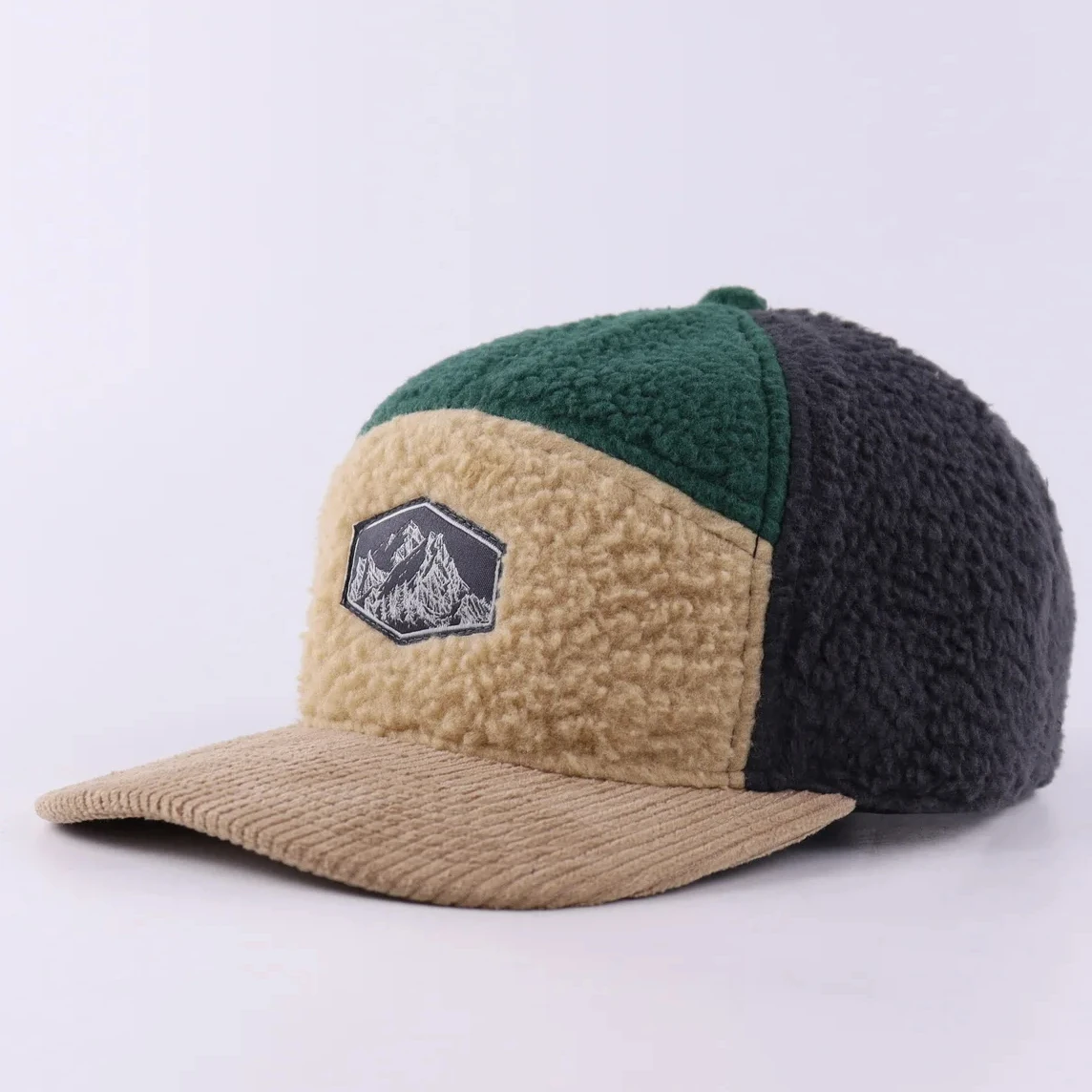 7 panel  slight curved brim  Custom High quality Earflap Cap Winter hat Warm hat flannel