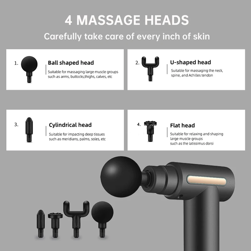 2024 New Design Professional Mini 4 Head Massage Fascia Gun Powerful Massager Deep Tissue Fascial Gun Motor Rechargeable