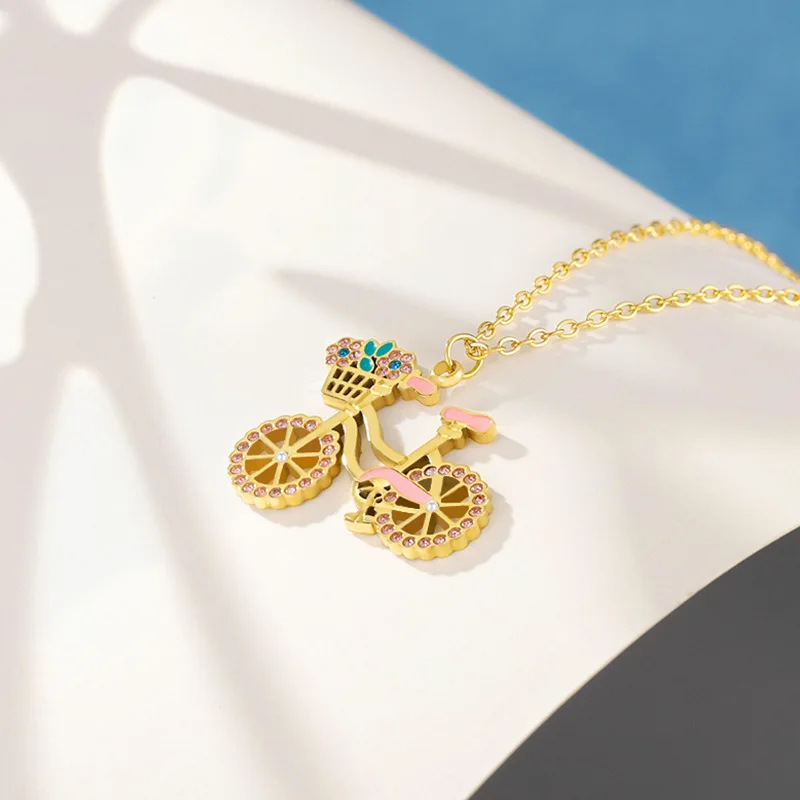 Pendant Necklace Jewelry Fashion Bicycle Charm Waterproof Titanium Steel PVD Coated Necklace New Style Jewelry for Women