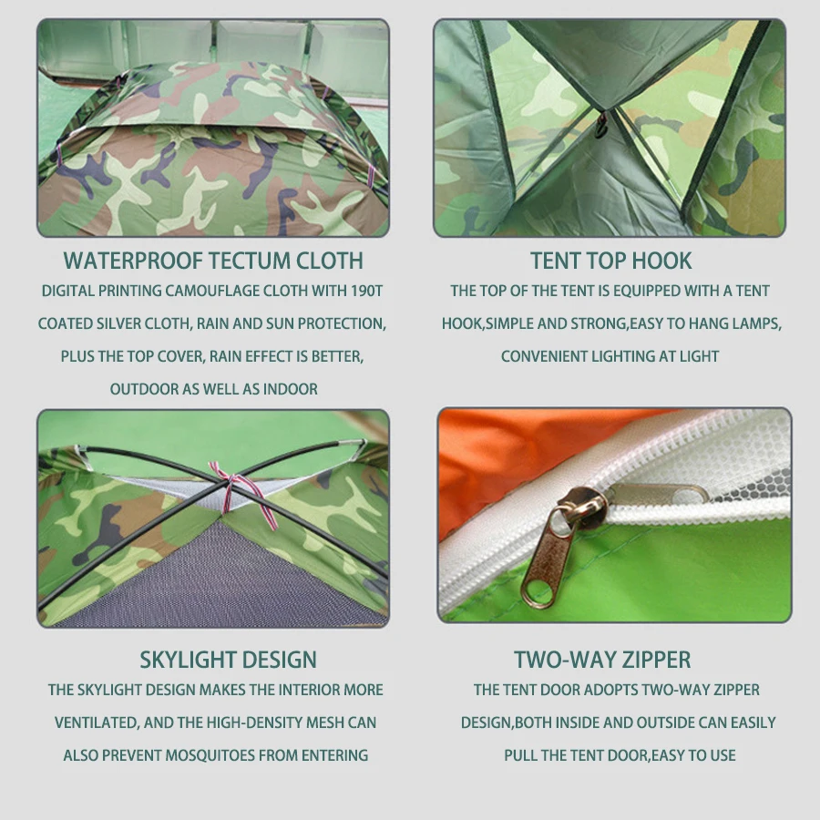 Customized Camouflage Camping Accessories 1-2 person/2-3 person/3-4 person Automatic Camping Picnic Tent
