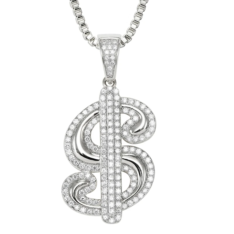 Jasen classic design iced out silver VVS Moissanite diamonds stones dollar sign pendant for rocker