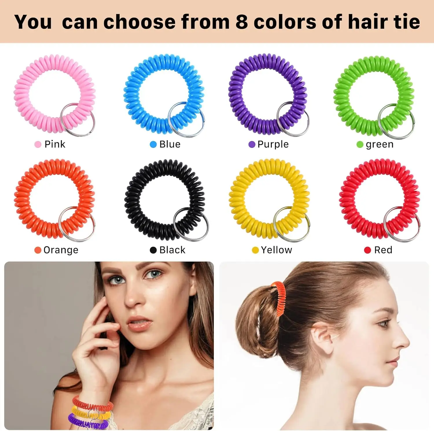 Plastic Wrist Coil Key Chain Spring Spiral Stretch Keychain  Line Ring elastic Spiral Bands for Fitness Gym Sports keys