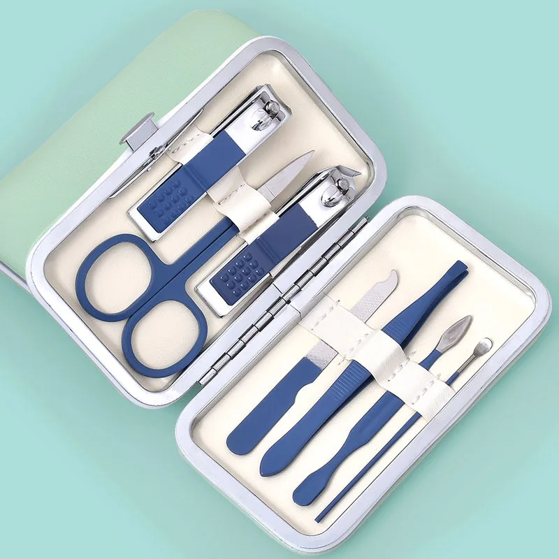 Mint Green 18 pcs Nail Clipper Set Manicure & Pedicure Set Kit Finger Foot Care Set Gift Customized LOGO Leather