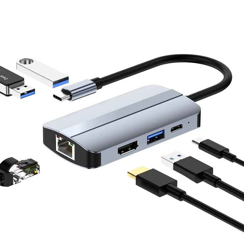 Type C to usb3.0 RJ45 Lan Pd 4K HD Extension Adapter Hub Docking Station