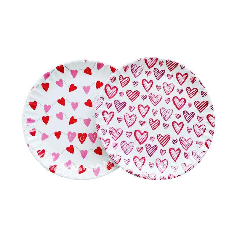 Reusable and Indoor Outdoor Use Valentines Day  Heart Pattern 10.5 Inch Melamine Dinnerware Party Paper Plate
