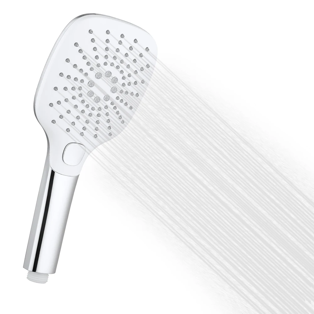 Plastic 3-Jet Large Face Bath Black Button Switch Rain Held Hand Shower With Silicon Nozzle