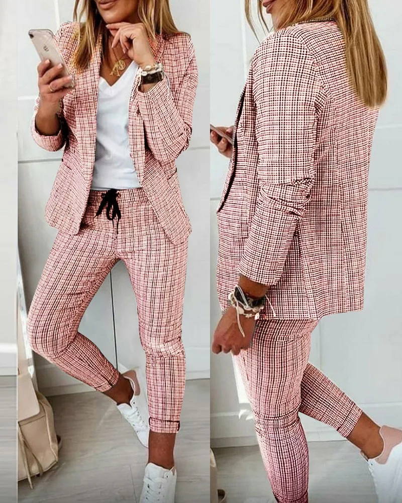Womens Spring Suit Set Dressy Casual Business Work 2 Piece Outfits for Office Open Front Blazer and Pants Solid Sets