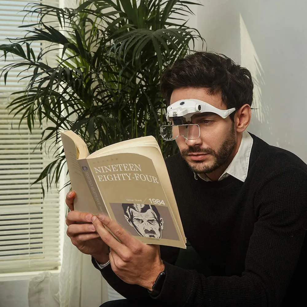 Portable Head Wearing Magnifying Glass Lens Eyeglass Interchangeable Mount Bracket Headband Magnifier with 2 LED Lights 5 Lenses