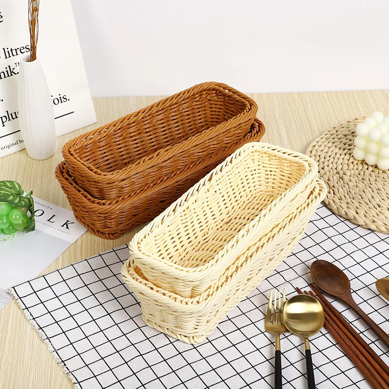 Creative Rectangular PP Rattan Basket High-End Hotel Restaurant Kitchen Tableware Storage Knives Forks Woven Baskets