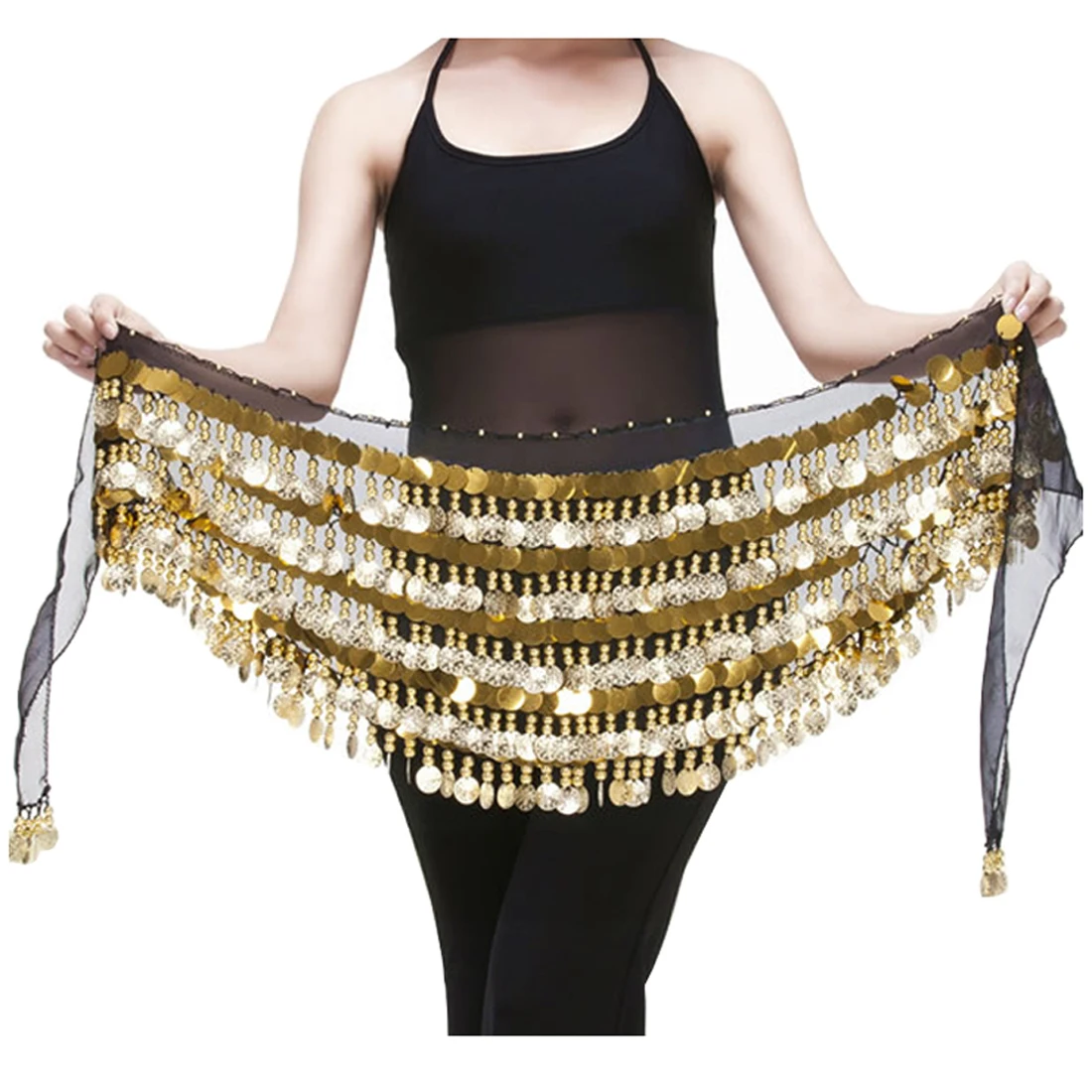 Belly Dance Layer Sequin Hip Scarf Belt Dancing  Gold Coins Waist Belts for Women