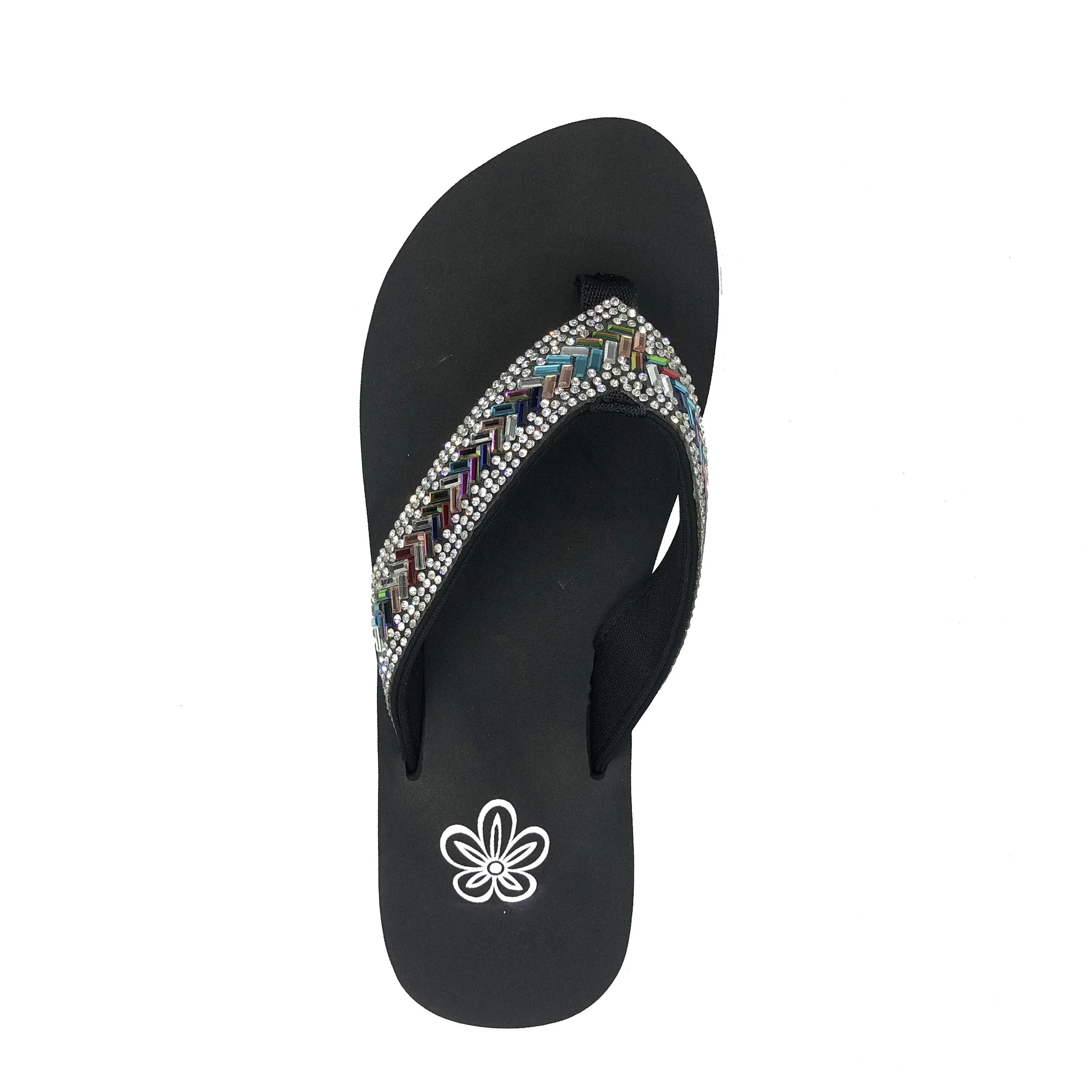 Fashion cheap wholesale ladies diamond slipper low-heeled rubber EVA sandals flip flops women
