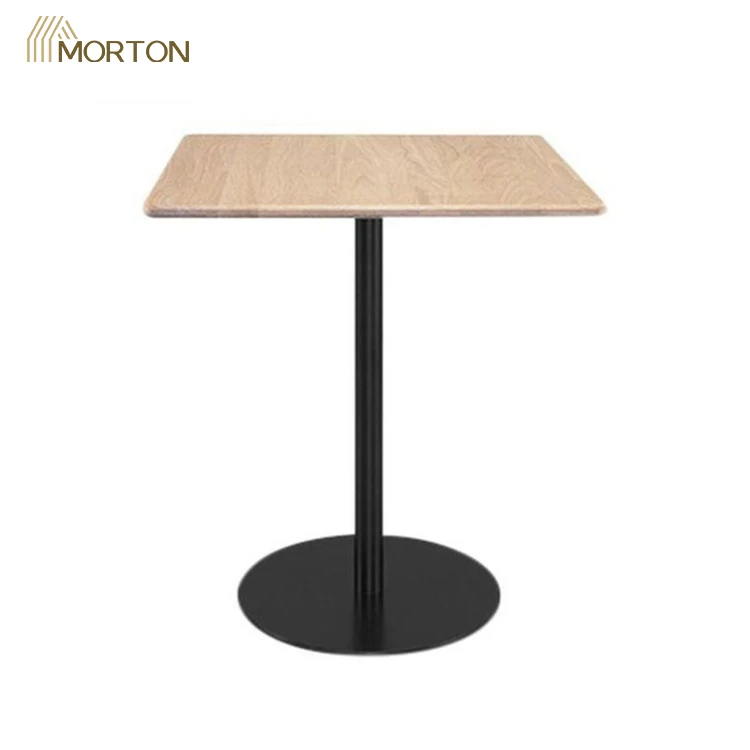 Factory price luxury square natural wooden black leg commercial furniture dining table top restaurant dining tables