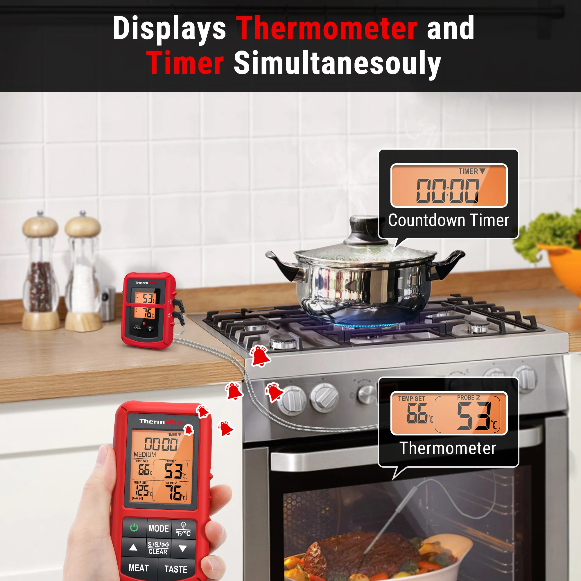 Термометр Thermopro TP20C цифровой беспроводной для приготовления мяса прибор измерения температуры духовки с двумя щупами