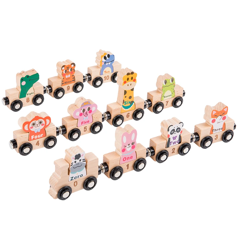 Wholesale Children Vehicle Toy Digital Animal Wooden Building Blocks Sets Early Educational magnetism Wooden Train Toy for kids