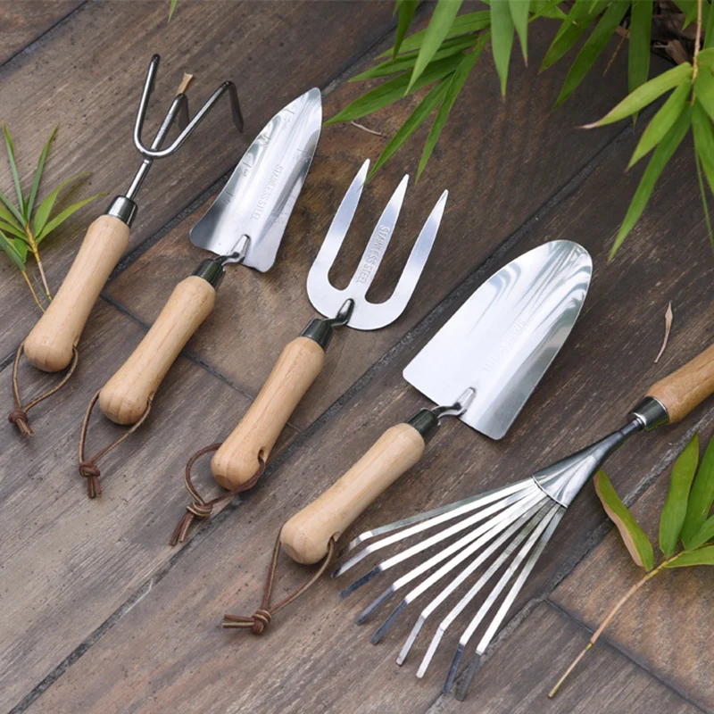 Plant Care Garden Tool, Stainless Steel Head BamBoo Handle Digging Garden Hand Fork For Gardening/
