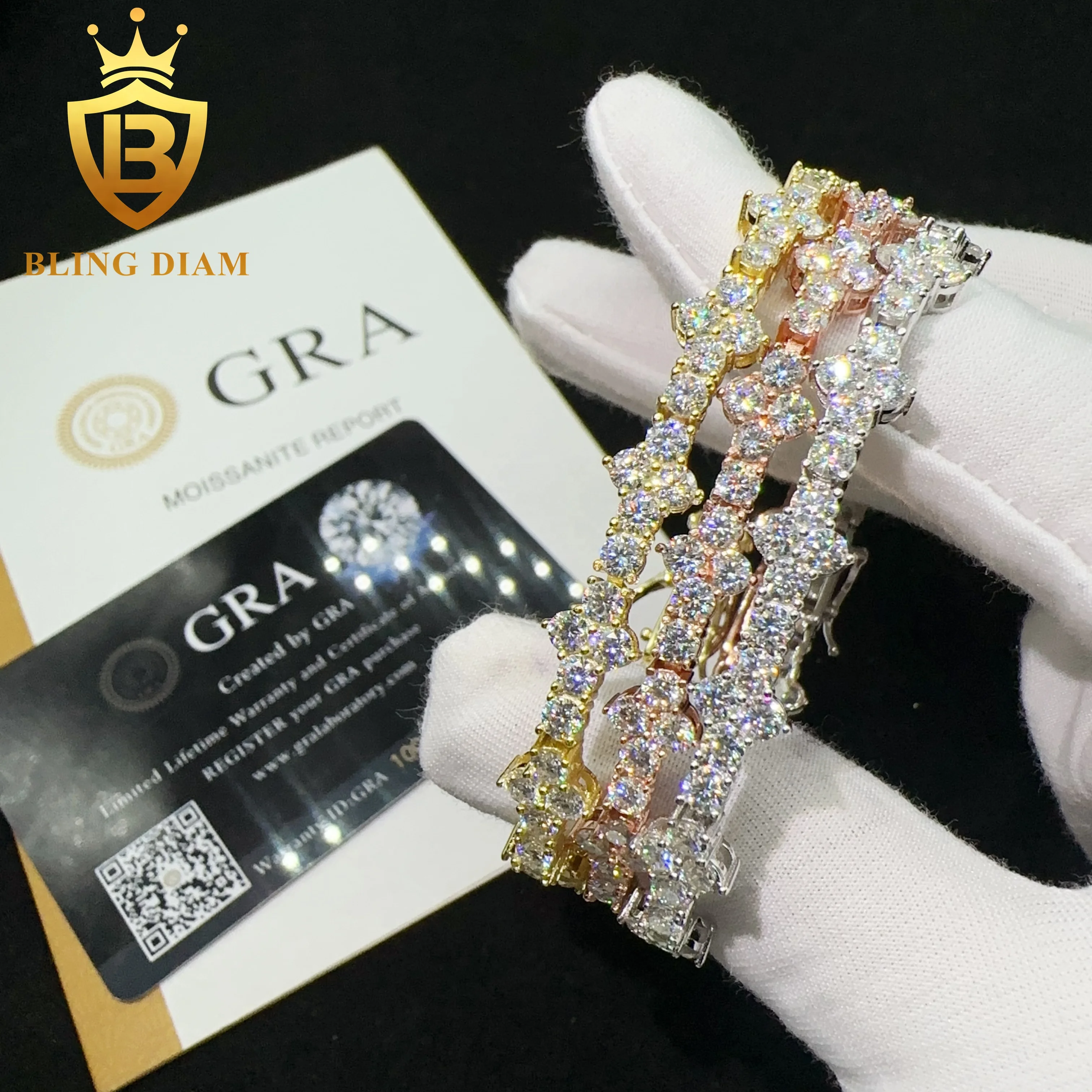 Pass diamond tester high quality vvs moissanite iced out 925 sterling silver lab diamond cross bracelet