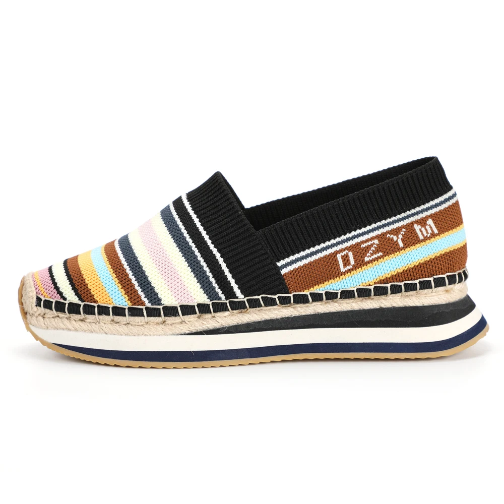 
Selling color stripe interval ladies thick bottom casual stripe espadrilles shoes 