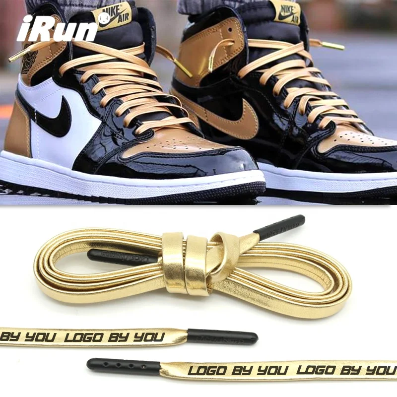iRun Premium Flat 18K Gold Multicolor Sheepskin Leather Sneaker Shoelaces Company Name Metal Aglets Tips Sheepskin Leather Shoel