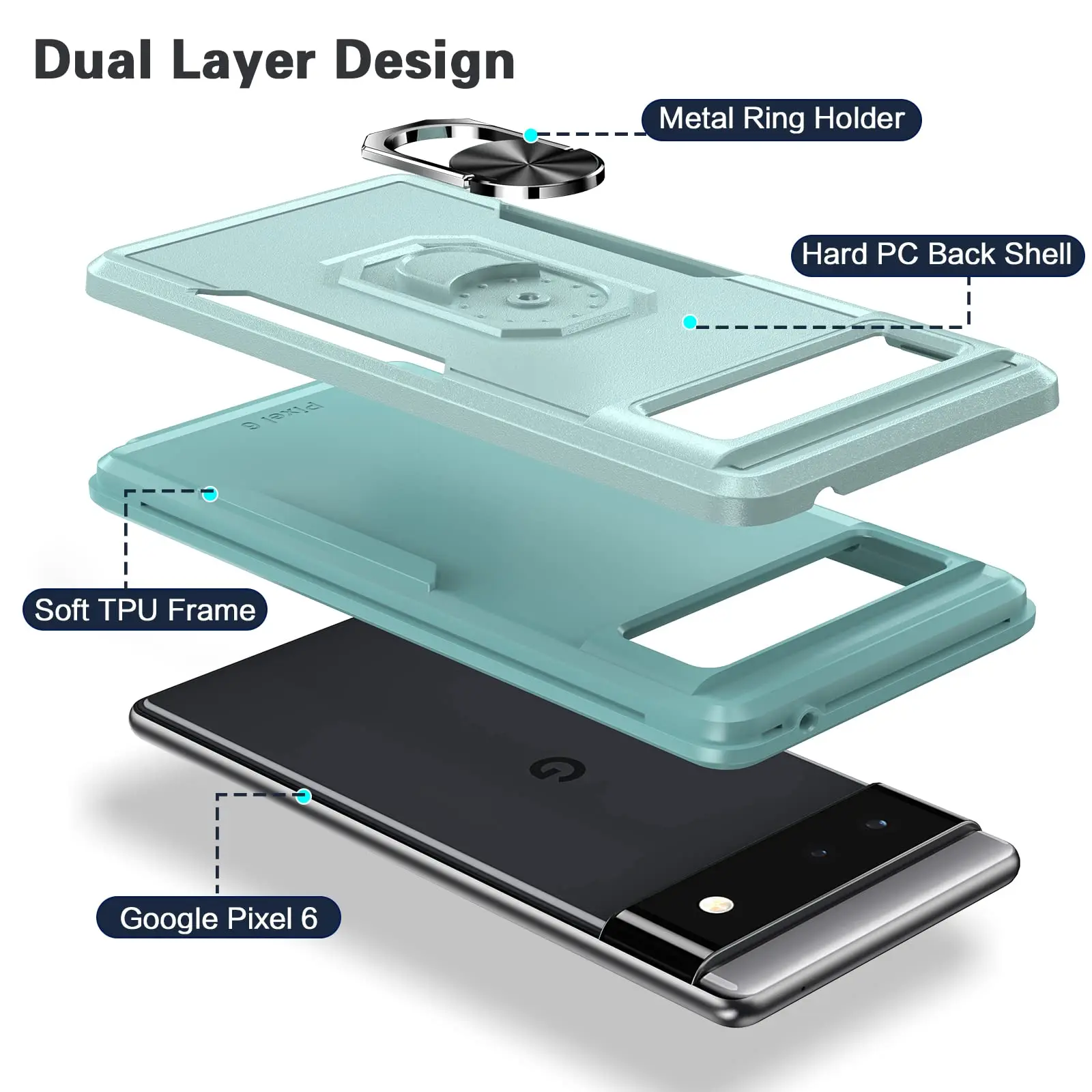 Green Color Shockproof Dual Layer Kickstand Phone Case Cover for Google Pixel 6 7 Pro