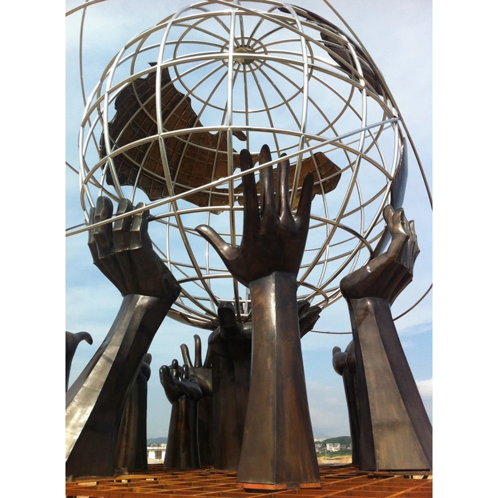 Modern Garden Weathering Steel Stainless Steel Or Aluminum Globe Metal Earth Sphere Ornament Sculpture