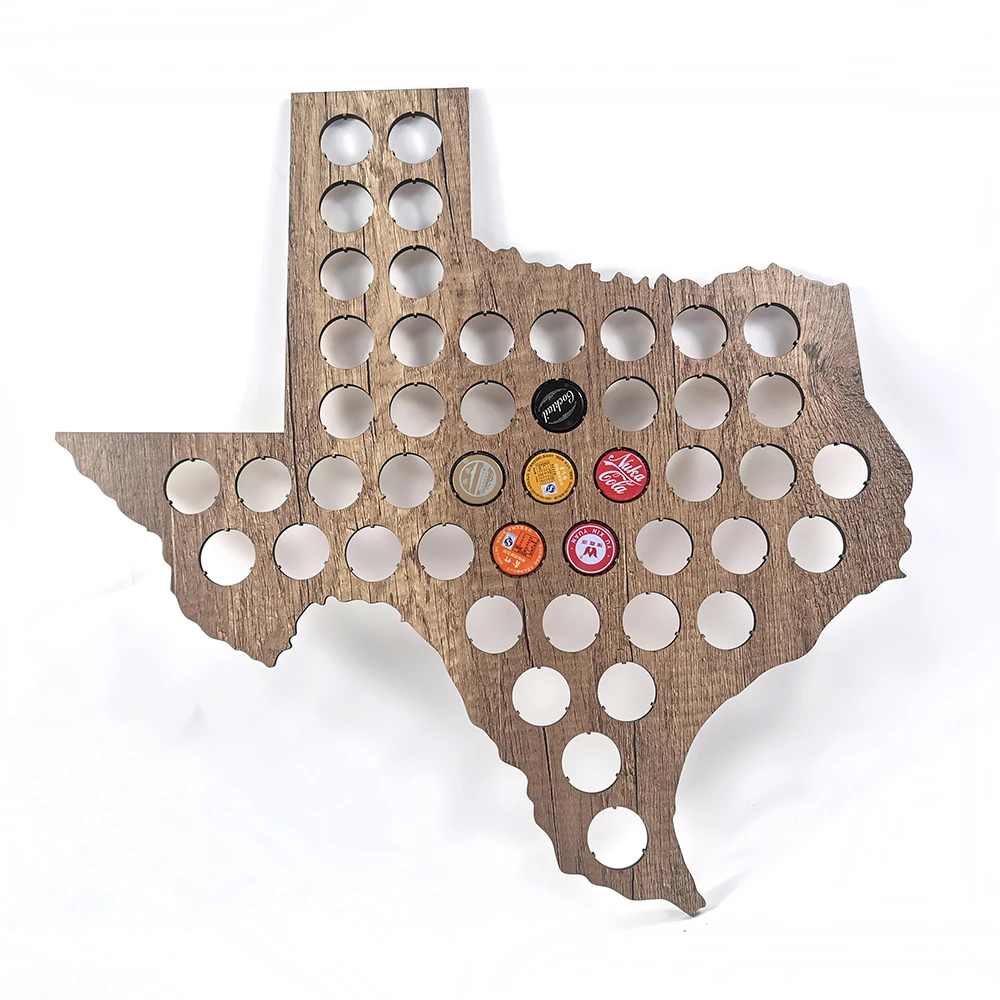 
Wooden Map of Texas USA/ Beer Cap Map Texas/ Wood Bottle Cap Holder 