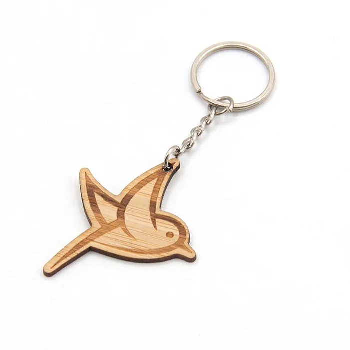 Best Selling Custom Wooden Keychain Key Ring Bird Shape Wood Keyring
