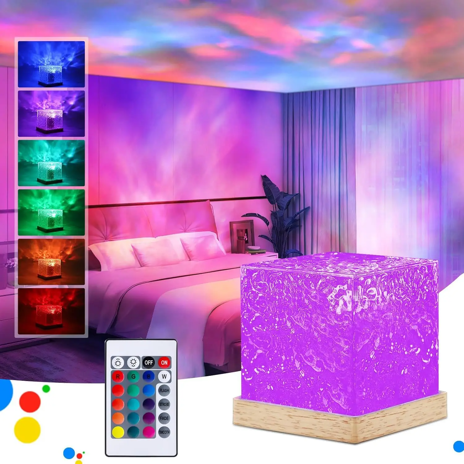 16 RGB Color Changing Aurora Glow Lamp Cube Ocean Wave Night Light Projector LED Desk Table Lamp  with Remote