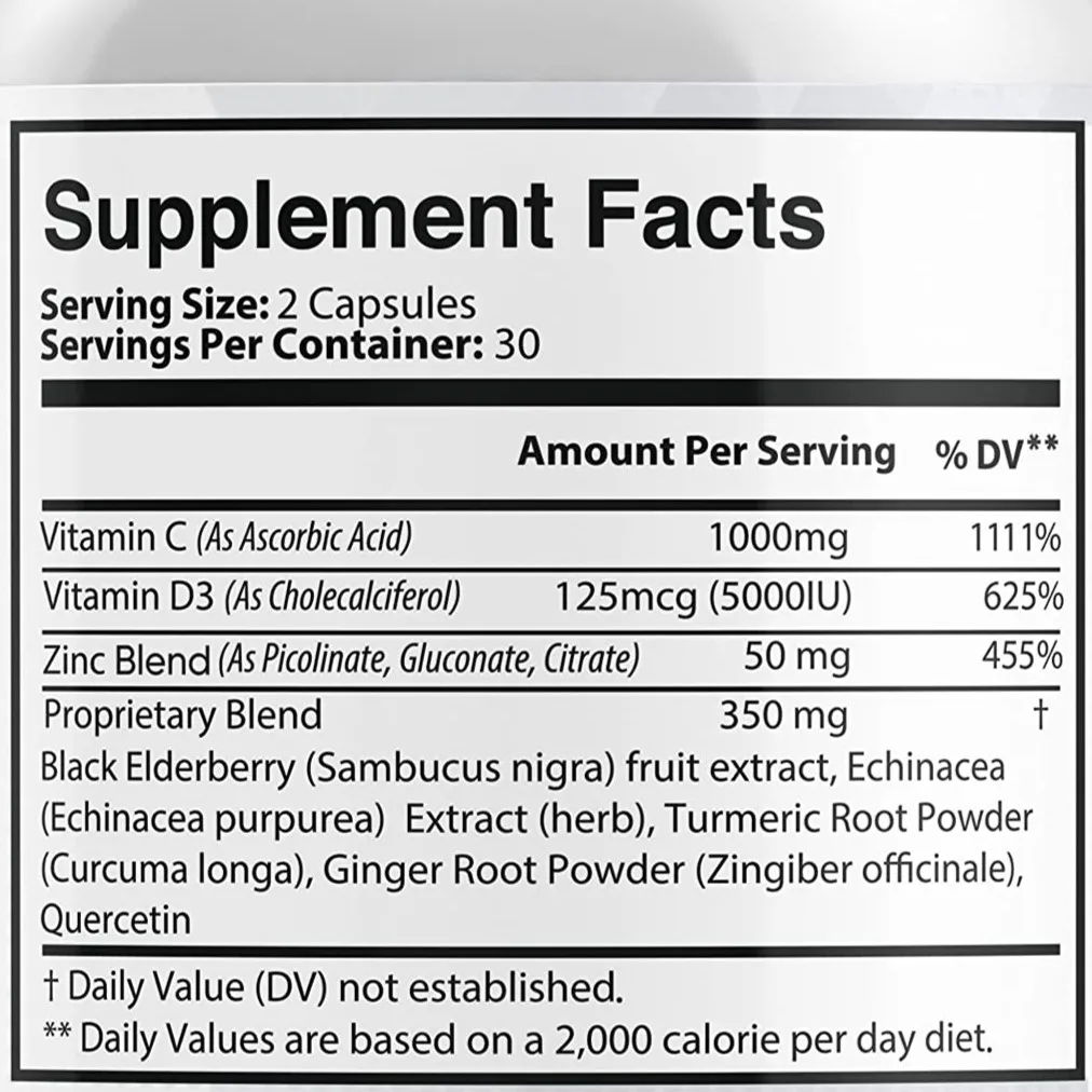 OEM Vitamin C & D3  Zinc Quercetin Elderberry  Echinacea Turmeric Capsules Tablets 8 in 1 Immune Support Supplement