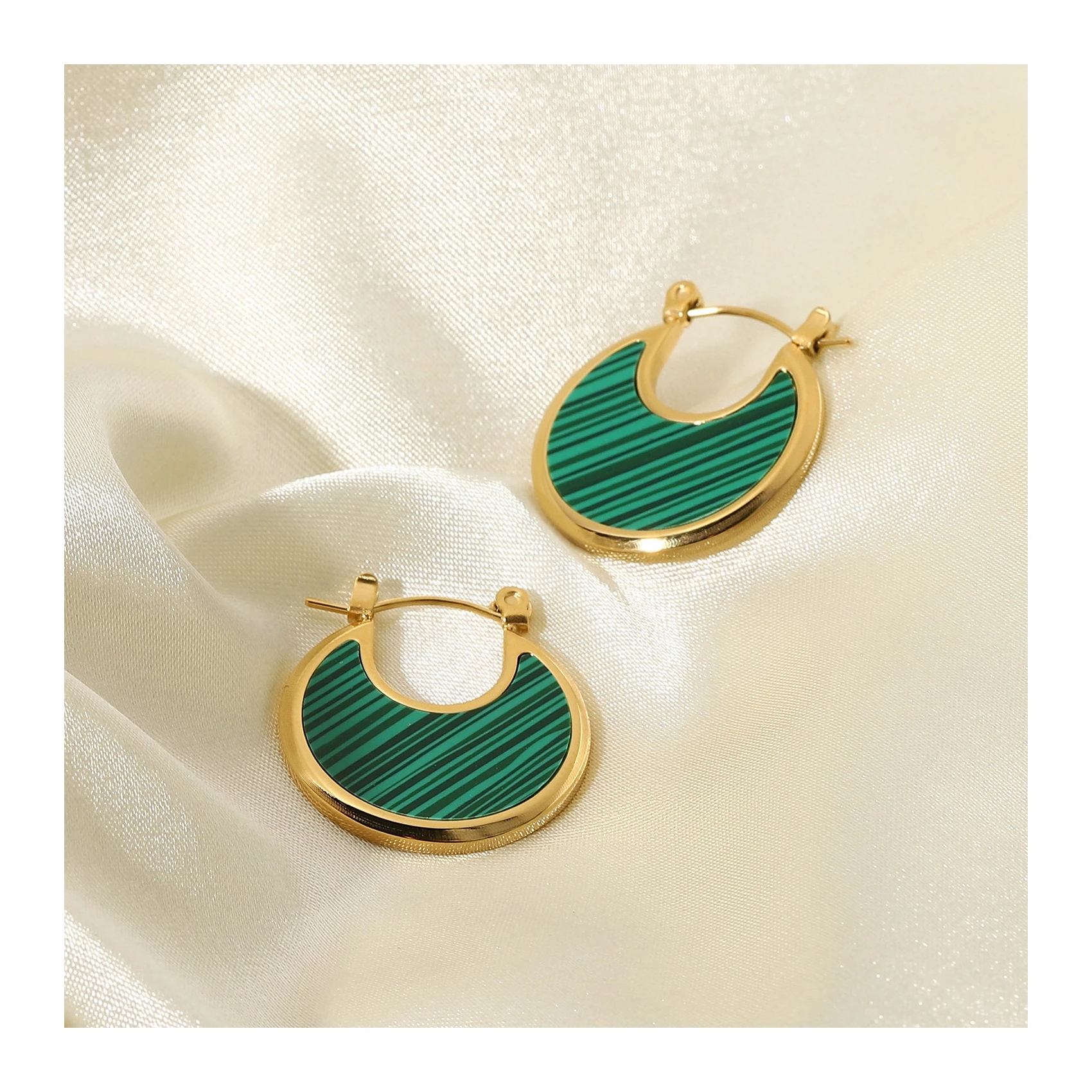 New type top sale cheap diy earring jewelry stainless steel trendy vintage green malachite pot earrings wholesale