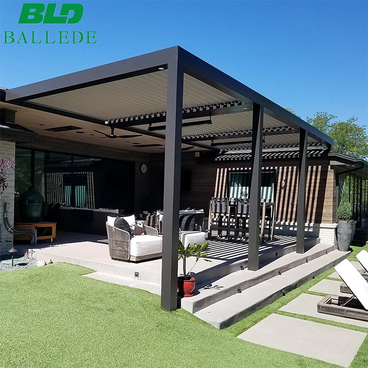 All Weather Gazebo Motorized Aluminum Pergola With Remote Control Patio Cover Louvered Pergola