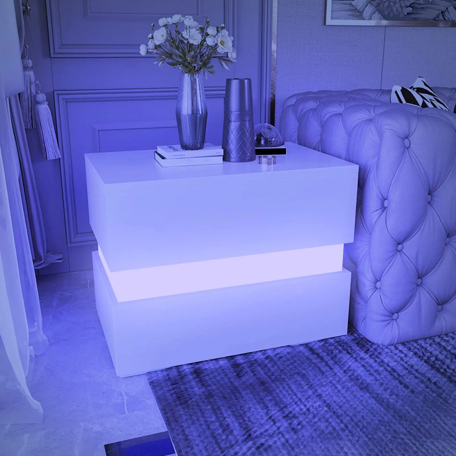 wood smart led nightstand set 2 with charging station nightstands floating bedside table mesitas de noche bedroom furniture