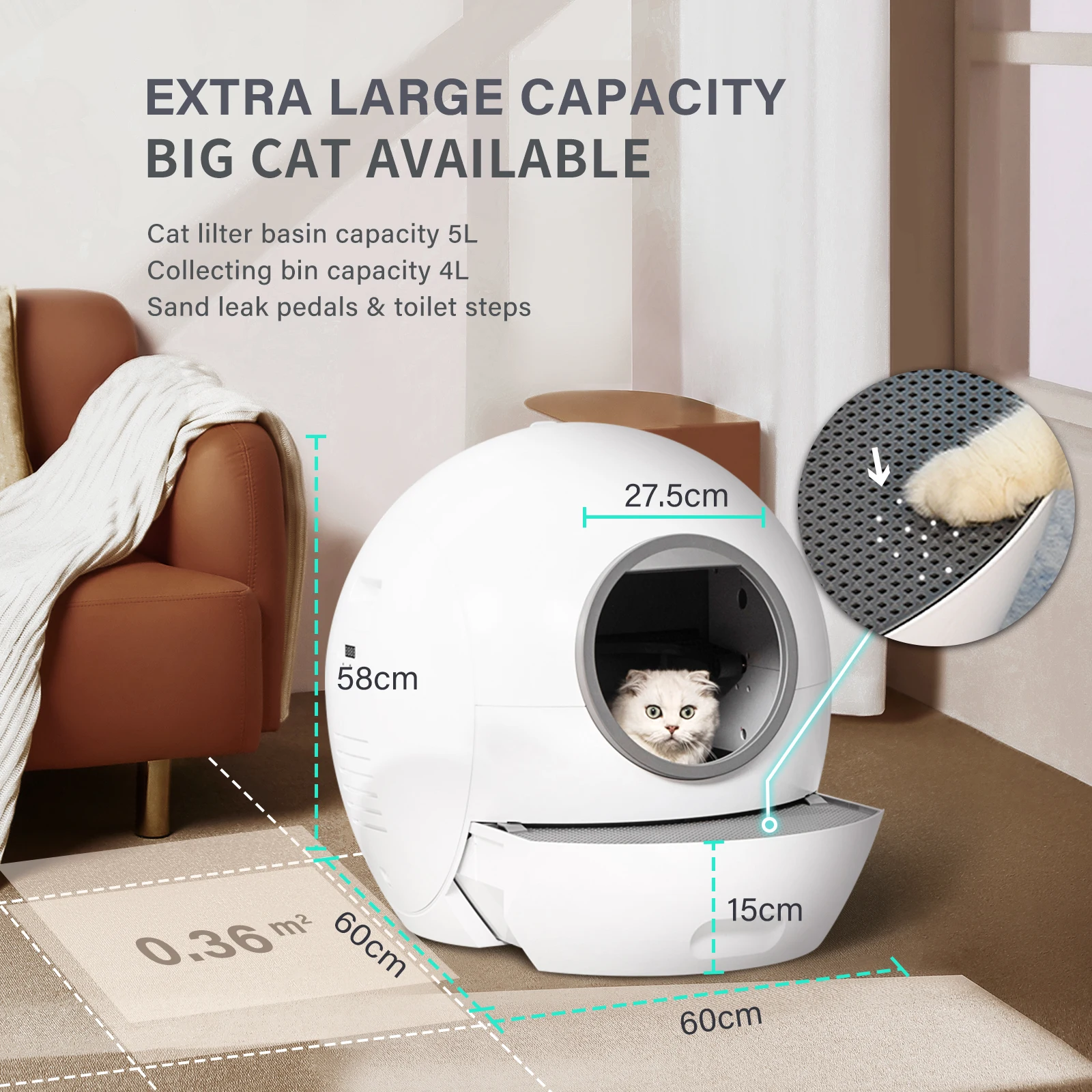 Large Capacity Cat Litter Automatic Box Self-Cleaning Auto Cat Litter Box With Scoop