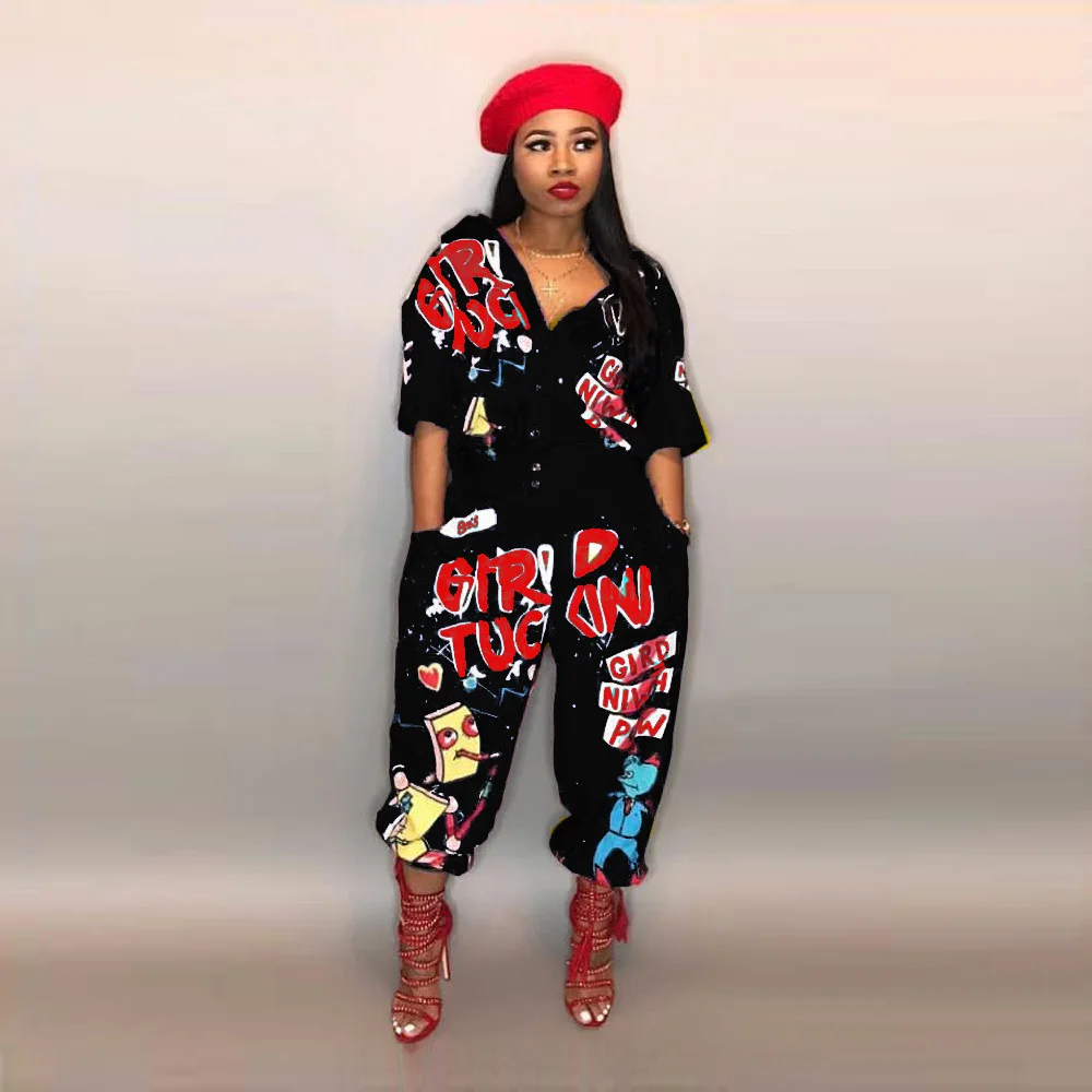 BH456  2022 women spring Sexy plus size alpha printed flared leg pants jumpsuit