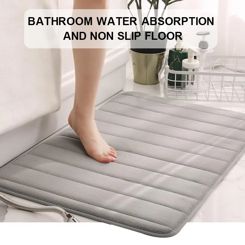 Home Bath Mat Coral Fleece Bathroom Carpet Water Absorption Non-slip Memory Foam Absorbent Washable Rug Toilet Floor Mat