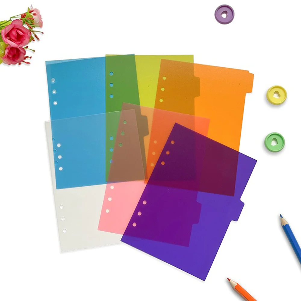 High-quality wholesale custom logo loose-leaf 6-ring binder separator with 6 labels plastic index label separator file.